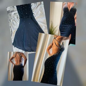 Jovani Black Backless Dress with Rhinestone Details